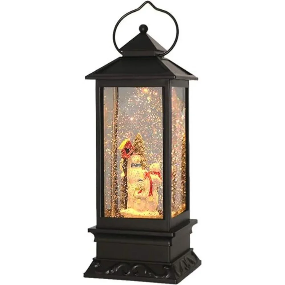 Christmas Snow Globe Lantern with Music, Battery Operated Lighted Swirling